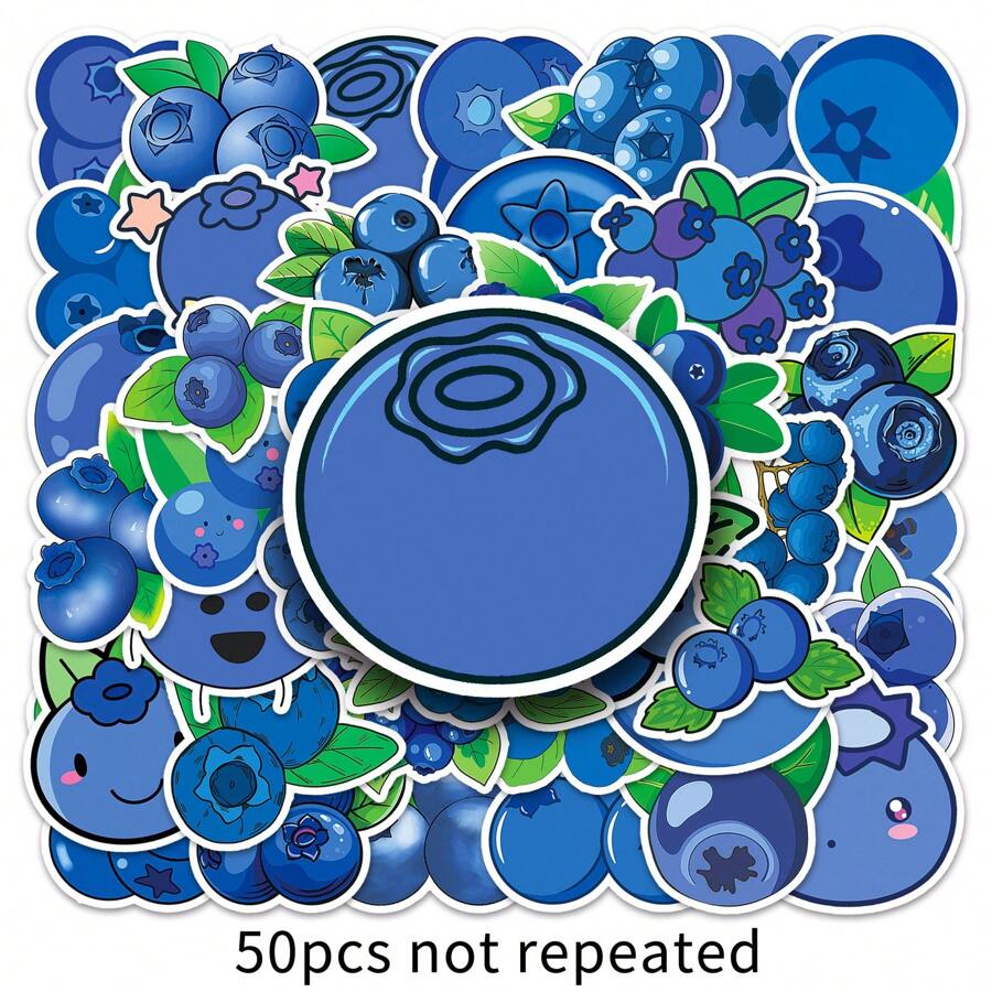 50入組創意藍莓裝飾塗鴉防水貼紙 - 杏色 - 查看 1
