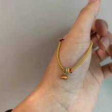 1 Pieza Pulsera De Goteo De Esmalte Plateado De Ley S925 Con Cuentas Doradas, Diseño De Cuentas De La Suerte, Lujo Y Moda