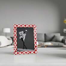 Handicrafts Home Picture Photo Frame Moorish Damask Moroccan Art Inspired Vintage Wall Décor Frames - 5" X 7", Red - Red - View 1