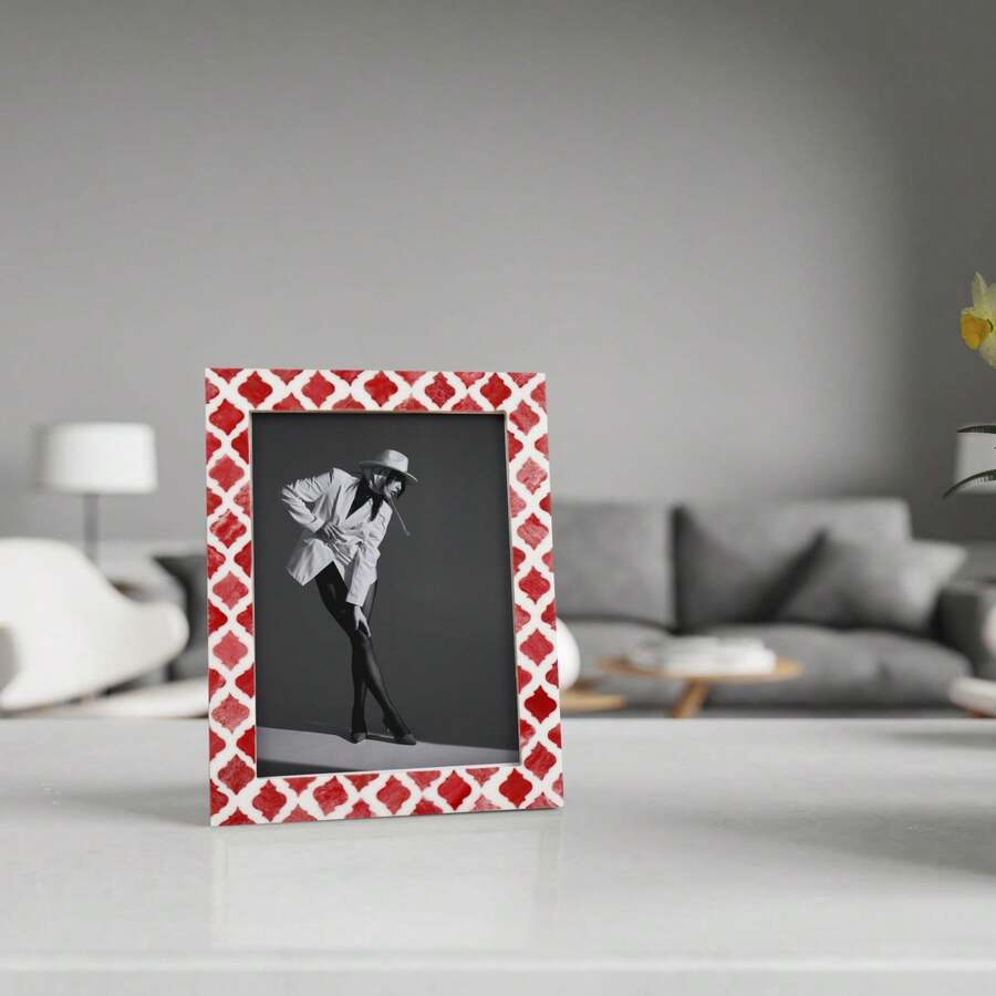 Handicrafts Home Picture Photo Frame Moorish Damask Moroccan Art Inspired Vintage Wall Décor Frames - 5" X 7", Red - Red - View 1