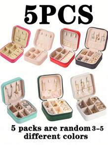 1個便攜式pu首飾盒,小型收納盒,簡單純色首飾收納盒,適用於家居和旅行使用 - 多色 - 查看 2