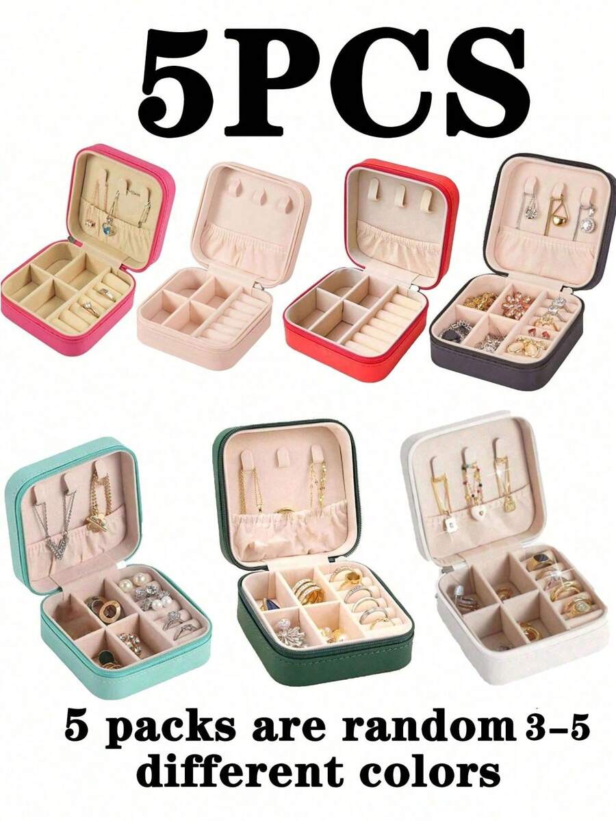 1個便攜式pu首飾盒,小型收納盒,簡單純色首飾收納盒,適用於家居和旅行使用