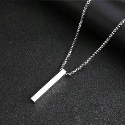1 pieza Collar con colgante de barra cuadrada de acero inoxidable para hombres, accesorio de cadena de suéter multifuncional, regalo del Día del Padre, joyería escolar para hombres, accesorios Y2k, cadenas góticas, accesorios de jeans, joyería gótica, accesorios de vuelta al colegio, accesorios de Halloween, accesorios punk