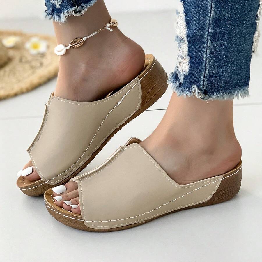 Women's Thick Heel Platform Slip-On Sandals With Open Toe And Anti-Slip Bottom, Retro Style