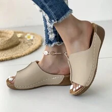 Women's Thick Heel Platform Slip-On Sandals With Open Toe And Anti-Slip Bottom, Retro Style