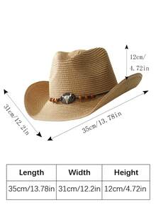 1個牛頭裝飾無性別牛仔帽博霍牛仔帽遮陽帽草帽戶外穿著 - 多色2 - 查看 4