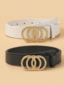 Conjunto De 2 Cintos Infantis Com Fivela De Três Anéis De Strass E Decoração Brilhante, Multifuncional Para Uso Diário Ou Festivo