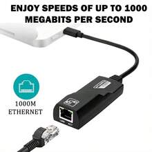 Adaptador De Red Ethernet Gigabit Usb 3.0, Adaptador Lan Con Cable Sin Controlador Compatible Con Tv, Computadora, Teléfono Y Dispositivos De Interfaz Rj45 - Negro - Ver 6