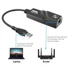 Adaptador De Red Ethernet Gigabit Usb 3.0, Adaptador Lan Con Cable Sin Controlador Compatible Con Tv, Computadora, Teléfono Y Dispositivos De Interfaz Rj45 - Negro - Ver 8