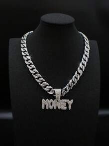 1 Stück Street-Style Rock Buchstaben Anhänger Halskette mit funkelndem Strass, geeignet für verschiedene Anlässe
