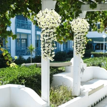 2 chiếc hoa treo nhân tạo, cây treo giả, hoa violet, vòng hoa leo cho gia đình, trong nhà, ngoài trời, sân, hiên, trang trí đám cưới, ngày lễ tình nhân, quà tặng - trắng - Xem 5