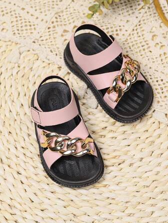1 Pair Kids Cross Strap PU Leather Cute Soft Bottom Flat Sandals, Suitable For Summer
