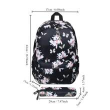 Juego De 2 Mochilas Negras Para Estudiantes (mochila Y Estuche), Con Diseño De Impresión De Dibujos Animados De Moda, Gran Capacidad De Tela De Nilón Y Tela Oxford, Suave E Impermeable, Adecuada Para La Escuela, El Trabajo Y Viajar, Como Regalo Para Estudiantes - Negro - Ver 2