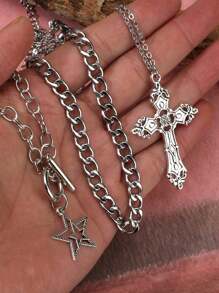 3 cái/bộ Gô-tích Vintage Cô gái Goth hiện đại Ngôi sao & Mặt dây chuyền chữ thập Dày Vòng cổ dây  Bộ Đối với phụ nữ , Cô gái Goth hiện đại Quý cô Dây chuyền Bộ trang sức Phong cách Bohemian Ngôi sao & Mặt dây chuyền chữ thập Dây chuyền - Bạc - Xem 3