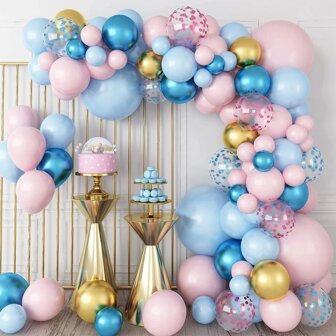90pcs Balloon Flower Arch Kit, Pink Blue Gold Latex Balloons, Red Blue Confetti Glitter Balloons, Ideal For Bridal Shower, Birthday, Weddings, Graduation, Celebrations