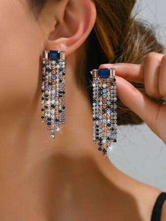 2pcs Luxury Vintage European & Middle Eastern Style Rhinestone & Tassel Jewelry Set, Designer Elements Suitable For Women's Wedding, Party, Daily Wear, Holiday Gifts. New Design Includes Retro Butterfly Earrings Option