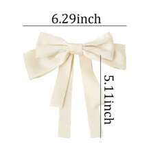1pc Hair Bow Clips For Ribbon Barrette For Girls Hair Accessories For Thick Thin Hair Ribbons For Little Girls Long Tassel Hair Clip For Girl Non Slip Hair Barrettes For Ponytails With Ribbons - White - View 2