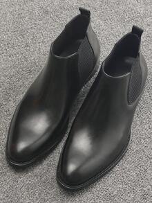 男士切爾西靴,皮質短靴,手工商務正式鞋,真皮,復古英式,易於穿脫 - 黑色 - 查看 3