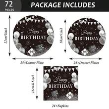 Kit de decoración de mesa para fiesta de cumpleaños en negro y plateado de 72 piezas - Negro - Ver 2