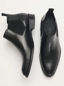 男士切爾西靴,皮質短靴,手工商務正式鞋,真皮,復古英式,易於穿脫 - 黑色 - 查看 7