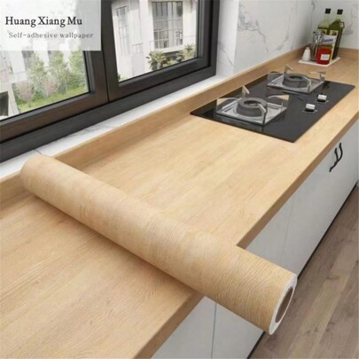 1 Roll Wood Grain Adhesive Wallpaper, Thick PVC, Waterproof, Anti-Fouling, Wear-Resistant, Easy To Clean And Remove, Suitable For Kitchen, Desk, Cabinet, Drawer, Bedroom, Living Room Wall, Furniture Renovation, Customizable Size 15.7"X196.87/118.1/39.3"