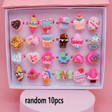 10 Piezas/set Anillos Con Forma De Pastel De Dibujos Animados Y Coloridos - Regalo Y Favor Perfecto Para Fiestas Para Hijas Y Nietas, No Incluye Caja - Multicolor - Ver 1