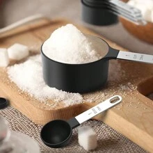 Juego De Cubos Y Cucharas De Medición De 8 Piezas, Apilables Y Anidables, Cubos De Medida Con Asa De Acero Inoxidable, Accesorios De Cocina Para Cocinar Y Hornear - Negro - Ver 4