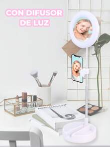 Espejo Con Aro De Luz Led Soporte Celular Foto Video Maquillaje. - Multicolor - Ver 1