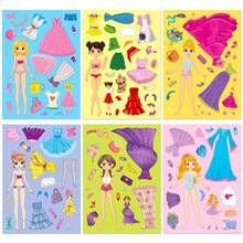 6 Hojas/pack Personalizado De Dibujos Animados Lindo Bricolaje De Princesa Rosa Que Cambia La Cara Del Rompecabezas De La Cara, Pegatinas De Pp De Animales De Juguete Para Niños Adecuados Para Botellas De Agua, Cascos, Equipaje, Regalos Para Niños Y Dibujos De Pegatinas - Multicolor - Ver 5