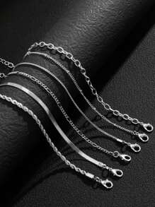 6pcs/Set Fashion Stainless Steel Simple Twisted Silver Bracelet Men's Bracelet Set Suitable For Men's Daily Matching Use Festive Jewellery - Silver - View 11