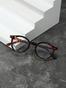 1pc Round Shape New Style Leopard Print Glasses Clear Glasses Accessories