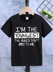 Young Boy Casual Slogan Print Short Sleeve T-Shirt, Summer