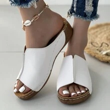 Zapatillas De Plataforma De Fondo Grueso Con Tacones Para Mujeres, Antideslizante, Punta Abierta, Suela Blanda, Estilo Retro - Blanco - Ver 2