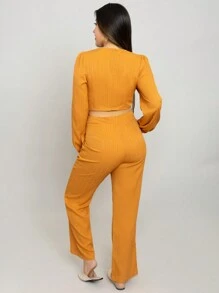 Beautiful Summer Fashion Palazzo With Solid Color, Side Cuts And Texture - 橘色 - 查看 9
