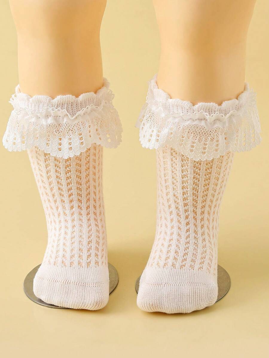 1雙柔軟透氣的純白色公主風格過膝襪,適合女寶寶 - 白色 - 查看 1