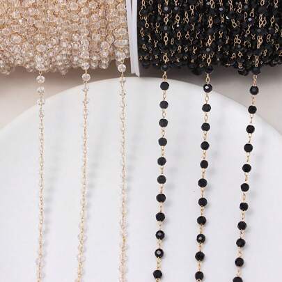 100cm 4mm Crystal Beaded Copper Chain For Diy Jewelry Making, Suitable For Women's Necklace, Bracelet, Earring And Tassel Decor