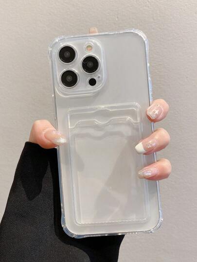 Basic Phone Cases Transparent Solid Color Material Card Holder Phone Case Compatible With IPhone15/78p/Xr/Ges2max, Compatible With IPhone P15/Promax/Anti-Fall P14/Thickened P13/Full Cover P12/P11, Compatible With Samsung Case, Thickened Anti-Fall Tpu Soft Shell Phone Case