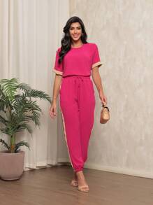 Women Two-Piece Outfits - 玫紅色 - 查看 1