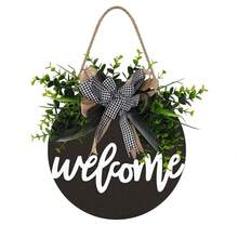 1pc Welcome Sign Hello Front Door Round Wooden Sign, Hanging Welcome Sign, Farmhouse Porch Spring Welcome Sign, Front Door Decoration (Whiteboard Hello) - Multicolor - View 4