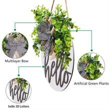 1pc Welcome Sign Hello Front Door Round Wooden Sign, Hanging Welcome Sign, Farmhouse Porch Spring Welcome Sign, Front Door Decoration (Whiteboard Hello) - Multicolor - View 6