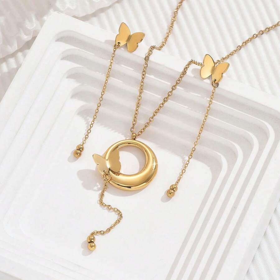 Set 3 Éléments Chaîne Pendentif Boucles Set de Bijoux Collier