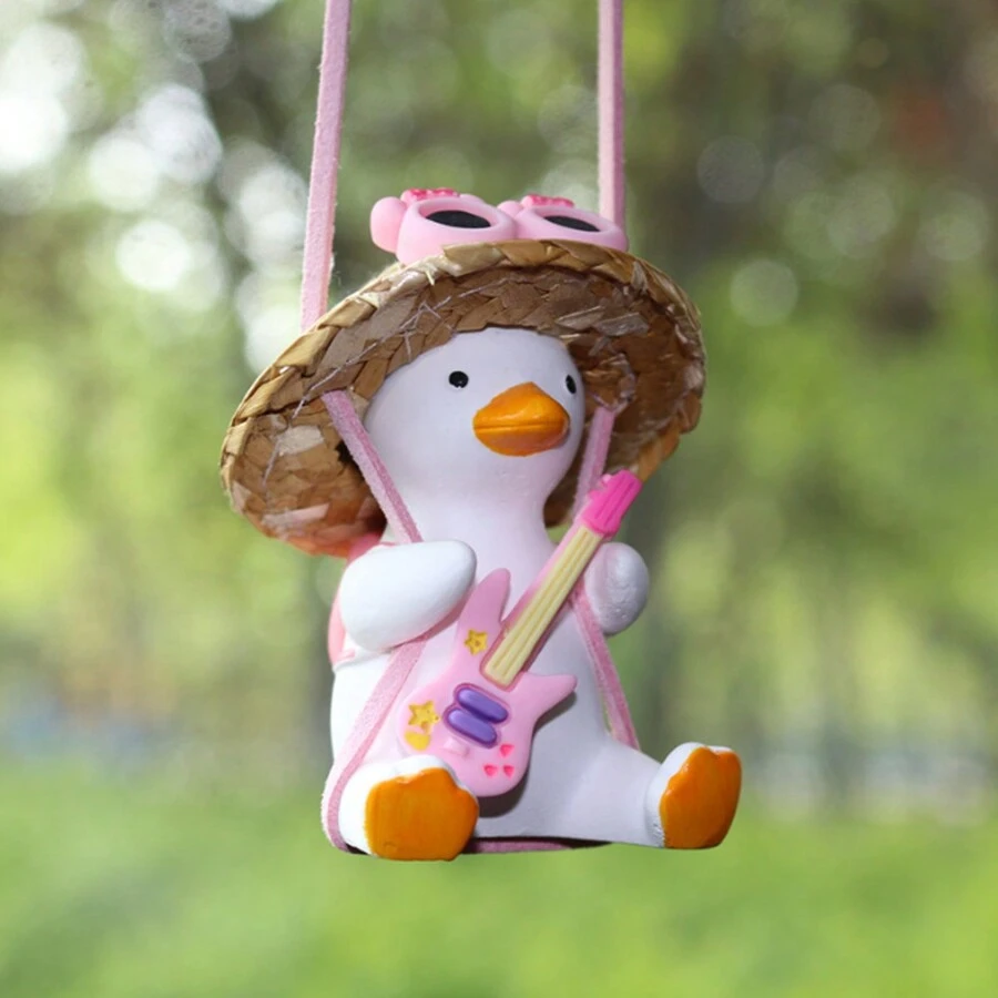 1pc Cute Duck Swing Car Hanging Ornament, Rearview Mirror Pendant Decor, Car Interior Accessory, Home Fragrance Accessory - Multicolor - View 1
