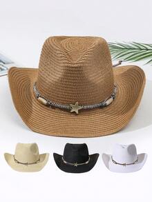 1頂中性裝飾腰帶波西米亞牛仔帽遮陽帽稻草帽沙灘帽,適用於日常生活 - 多色 - 查看 10