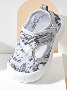 1pair Unisex Infant Mesh Breathable Design Flat Casual Sneakers Suitable For Spring And Summer - Grey - View 3
