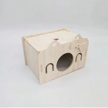 Casa Para Hámster, Conejillo De Indias Y Conejo - Casa De Madera Con Apertura Y Agujero - Para Pequeños Roedores Como Conejos, Cobayas - Albaricoque - Ver 4