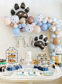 2 piezas de globos de aluminio con forma de pata de gato o perro negro, adecuados para decoración de cumpleaños con tema de animales, gatos y cachorros - Blanco y Negro - Ver 7