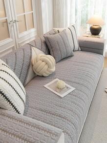 1個防滑防塵極簡風格柳條圖案沙發套,保護沙發免受寵物侵害,四季皆宜 - 灰色 - 查看 6