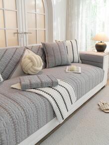 1個防滑防塵極簡風格柳條圖案沙發套,保護沙發免受寵物侵害,四季皆宜 - 灰色 - 查看 1