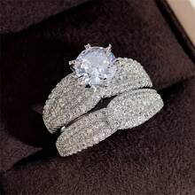 2入組奢華時尚鋯石鑲嵌訂婚戒指 - 銀色 - 查看 13