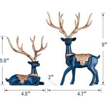 Set Of 2 Blue Modern Christmas Reindeer Statues For Living Room Table Decor - Blue - View 2